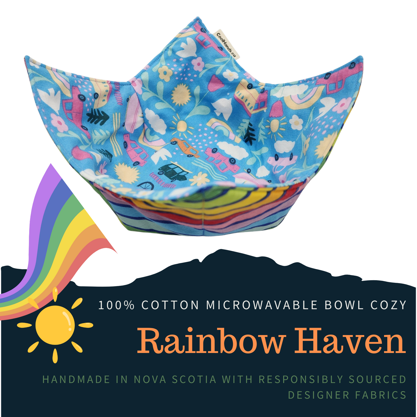 100% Cotton Microwavable Bowl Cozy - Rainbow Haven